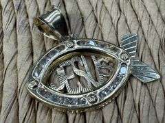 10k Yellow Gold Jesus Ichthys Christian Pendant Diamond Cut Clear CZ Charm