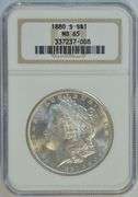Solid Gem BU 1880-S Morgan Silver Dollar. NGC MS65