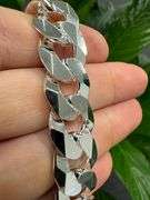 Men's 15.5mm Solid .925 Sterling Silver Flat Curb Chain Link Italy Necklace 24" inch