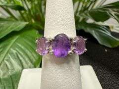 Sterling Silver Natural Gemstone Amethyst Ring Size 6