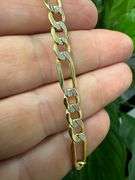 10k Yellow Gold-Hollow Pave Figaro Link Chain 6.4mm Necklace 22"