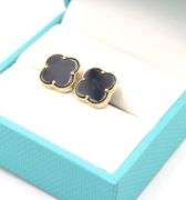 Precious 14K Yellow Gold Motif Black Onyx Stud Earrings