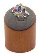14kt White gold multi color sapphire and diamond cocktail ring