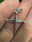 Rhodium Plated 925 Sterling Silver Nail Cross CZ Pendant