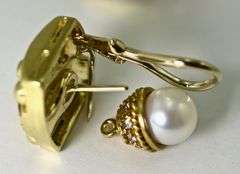 High-End Adaptable 18K Diamond and Pearl Earrings