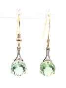 14kt Two tone gold round brilliant cut Prasolite dangle earrings