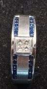 Gorgeous 14K White gold with Natural Princess cut and Round Sapphire stones Wedding Band