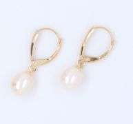 Fresh Water Pearl Dangle Earrings in Yellow Gold