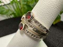 Sterling Silver 925 Natural Garnet Gemstone and Clear CZ Ring Size 6.5