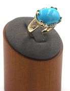 14kt Yellow gold East West oval turquoise and diamond accent cocktail ring