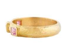 Elizabeth Locke Square Pink Sapphire Three Stone Ring in 19K