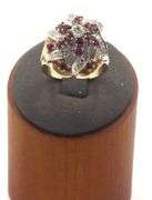 14kt Yellow gold 0.65ctw diamond and 0.55ctw ruby open art flower cluster ring