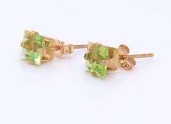2 Pairs of Blue Topaz and Peridot 14kt Yellow Gold Stud Earrings