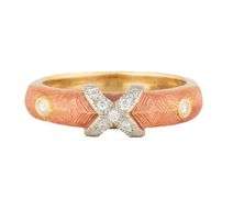 Faberge Limited Edition 0.12ctw Diamond Orange Enamel Band Ring in 18K