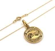 18kt Yellow gold Pisces Zodiac Medal pendant on chain