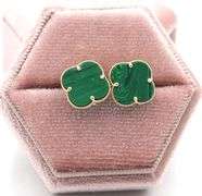 Lovely 14K Yellow Gold Malachite Motif Stud Earrings