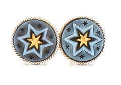 David Webb Two Tone Carved Star Cuff links in 18K