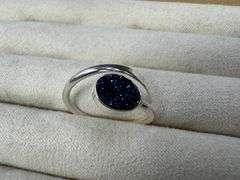 Sterling Silver 925 Titanium Coated Druzy Agate Crystal Stone Ring Adjustable Spoon Band