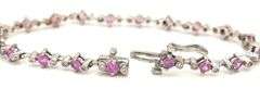 14kt White gold 0.37ctw Bezel set diamond and pink sapphire link bracelet