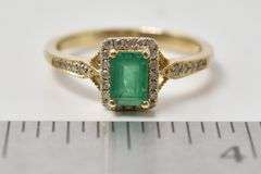 Admirable 10K Yellow Gold Emerald and Diamond Ring