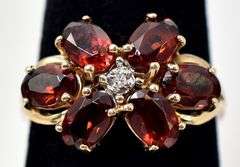 Beautiful 10K Yellow Gold Red Garnet and Diamond Ring