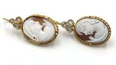 18kt Yellow gold Cameo and diamond earrings