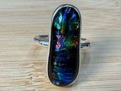 Sterling Silver 925 One of a Kind Dichroic Glass Ring Size 8.5