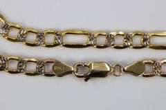 10k Yellow Gold Hollow Pave Figaro Link Chain 5.3mm Bracelet 8"