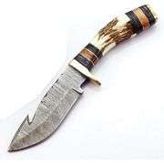 Damascus Steel Hunting Knife with Stag Horn Handle