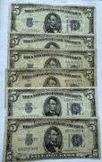 6 Various 1934 A-D $ 5 Silver Certificates