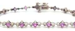 14kt White gold 0.37ctw Bezel set diamond and pink sapphire link bracelet