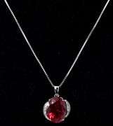 Red Garnet and CZ Gemstone Pendant Necklace in Sterling Silver