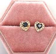 14kt Yellow gold 1ctw sapphire heart and diamond earrings