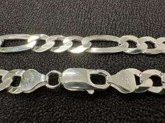 Men's 8mm Solid .925 Sterling Silver Flat Figaro Chain Link Italy Necklace 30"