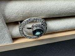 Sterling Silver 925 Natural Gemstone Blue Topaz & Clear CZ Ring Size 8