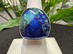 Sterling Silver 925 One of a Kind Dichroic Glass Ring Size 7