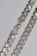 Men's 14.8mm Solid .925 Sterling Silver Flat Curb Chain Link Italy Necklace 26"