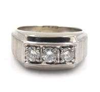 14kt White gold 0.75ctw 3 stone diamond Gent's ring