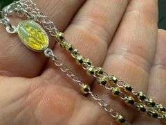 925 Sterling Silver Rosary Bead Chain Gold-Tone Necklace Catholic Jewelry