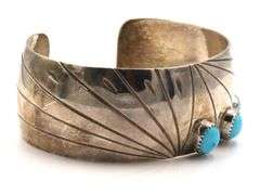 Vintage 925 sterling silver signed AME turquoise wide cuff bangle