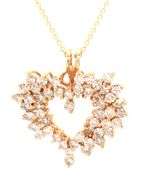 14kt Yellow gold 1.50ctw diamond cluster open heart pendant on chain