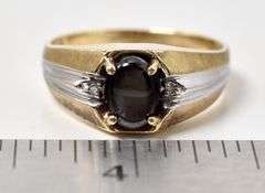 Stunning 10K Yellow Gold Golden Sheen Obsidian and Diamond Ring
