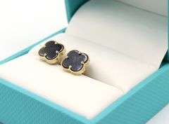 Precious 14K Yellow Gold Black Onyx Clover Stud Earrings
