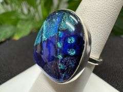 Sterling Silver 925 One of a Kind Dichroic Glass Ring Size 7