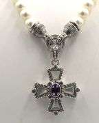 Judith Ripka pearl strand necklace with cross pendant