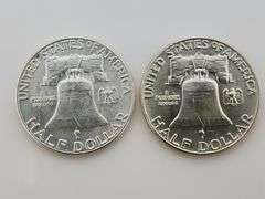 1955 & 1957 D Franklin Half Dollars, AU/UNC