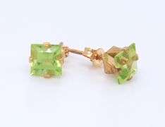 2 Pairs of Blue Topaz and Peridot 14kt Yellow Gold Stud Earrings