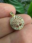 10k Yellow Gold Tree of Life Medallion with Clear CZs Pendant Unique Charm