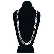 Huge 124 Gram Tri-Layered .925 Silver Plated Italian Figaro Link Necklace