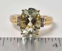 Eye-Catching 14K Yellow Gold Green Amethyst Gemstone and Diamond Ring